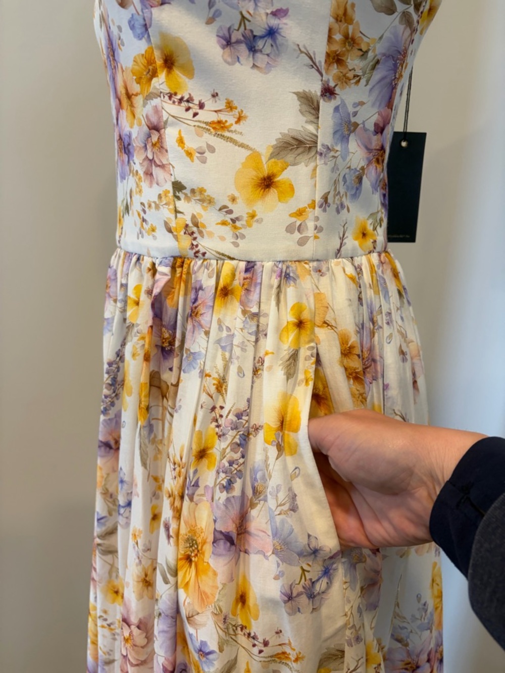 Aqua Blu Floral Cotton & Silk Wedding Guest Formal Dress With Pockets NWT! - Picture 9 of 16